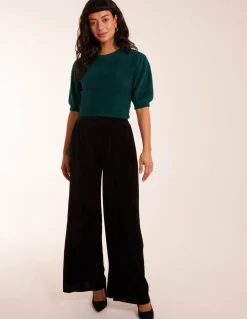 Wide Leg Textured Velour Trouser