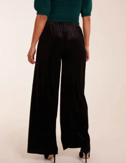 Wide Leg Textured Velour Trouser