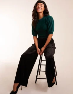 Wide Leg Textured Velour Trouser