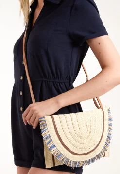 Woven Fringe Detail Clutch Bag With Attachable Strap