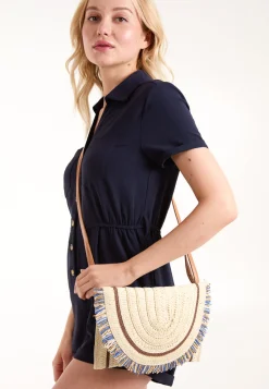 Woven Fringe Detail Clutch Bag With Attachable Strap