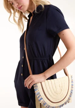 Woven Fringe Detail Clutch Bag With Attachable Strap