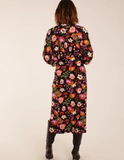 Wrap Batwing Floral Midi Dress With Side Split