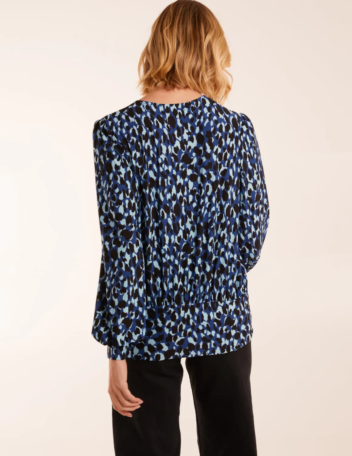 Wrap Front Leopard Print Deep Hem Band Top