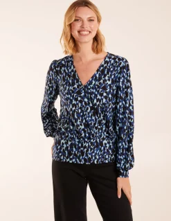 Wrap Front Leopard Print Deep Hem Band Top