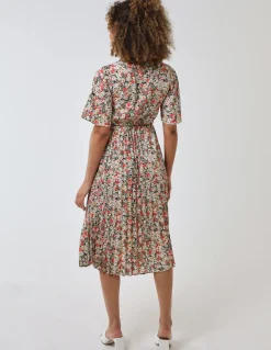 Wrap Front Pleated Hem Dress With Angel Sleeves