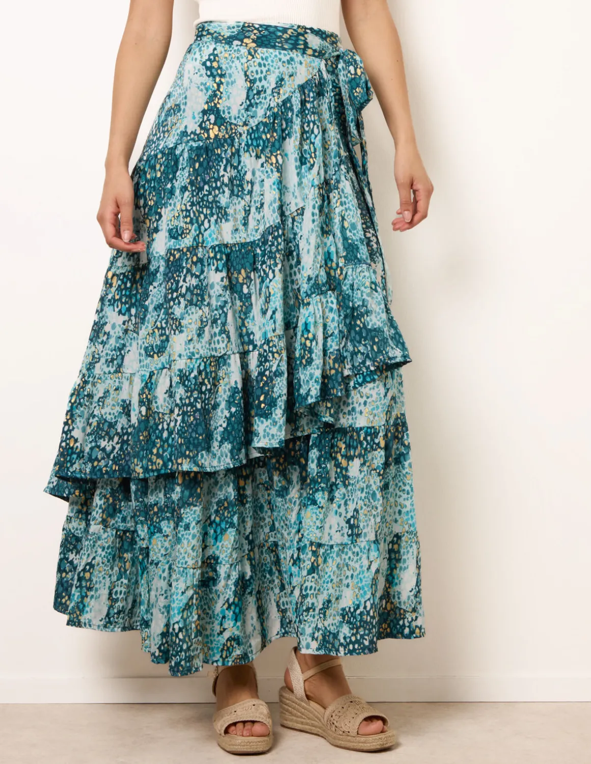 Wrap Metallic Tiered Skirt