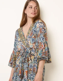 Wrap Over Tiered Art Silk Dress