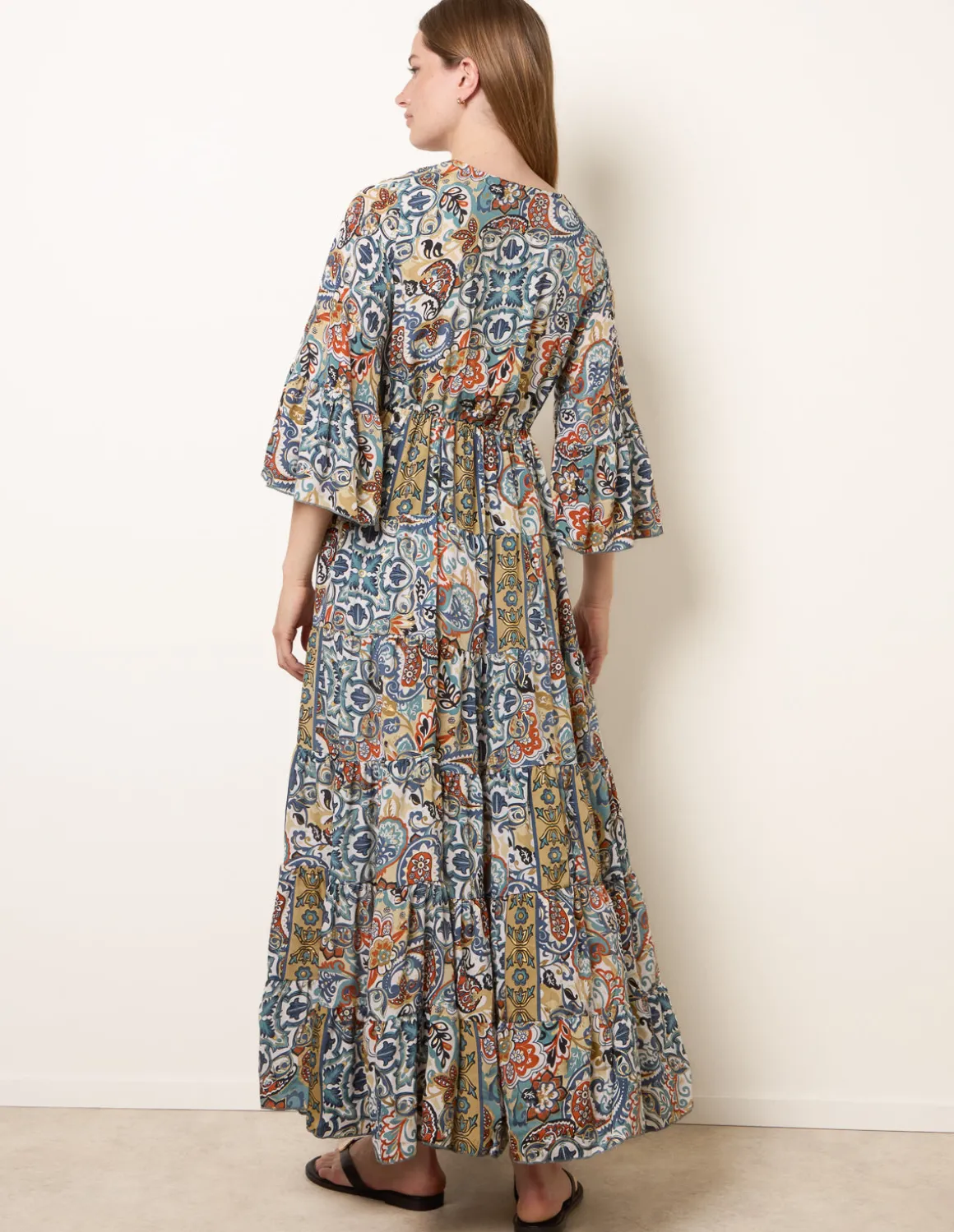 Wrap Over Tiered Art Silk Dress