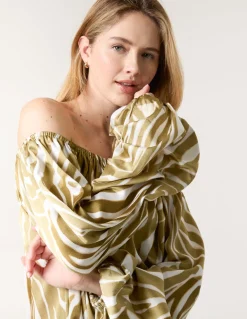 Zebra Satin Ruched Bardot Top