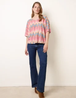 Zig Zag Metallic Bow Back Top