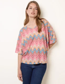 Zig Zag Metallic Bow Back Top