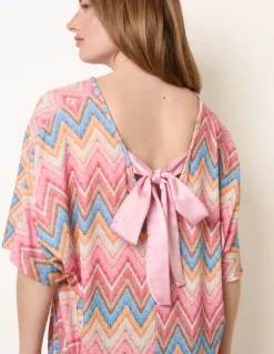 Zig Zag Metallic Bow Back Top