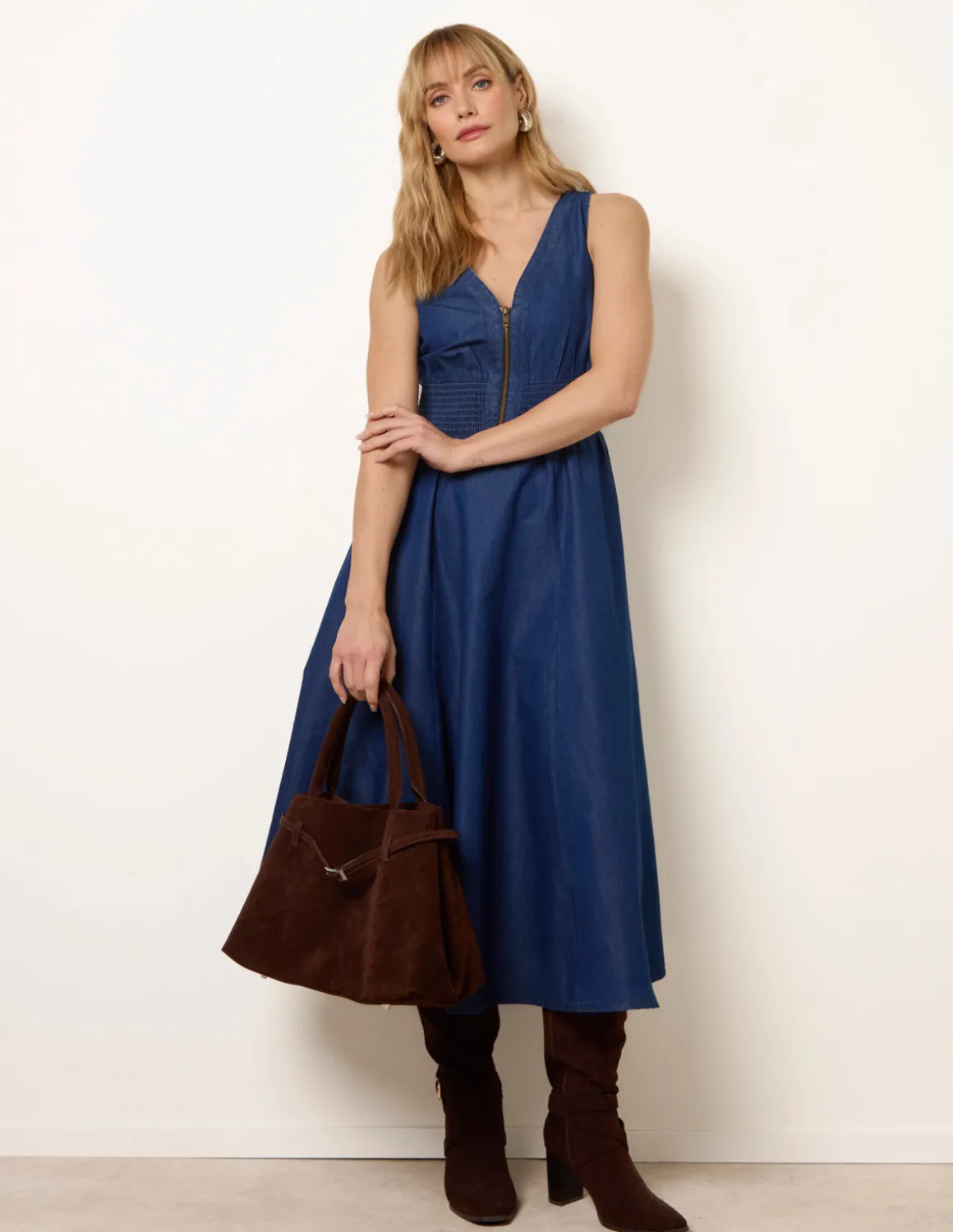 Zip Front Denim Dress